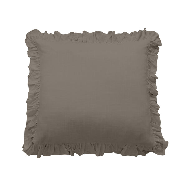 Hiend Accents Lily Washed Linen Ruffled Euro Sham - Elegant Soft Texture, Durable & Wrinkle-resistant Bedding Accent Taupe 70% Viscose,30% Linen Fb1947es-os-tp