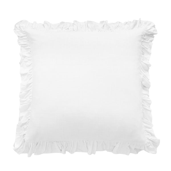 Hiend Accents Lily Washed Linen Ruffled Euro Sham - Elegant Soft Texture, Durable & Wrinkle-resistant Bedding Accent White 70% Viscose,30% Linen Fb1947es-os-wh