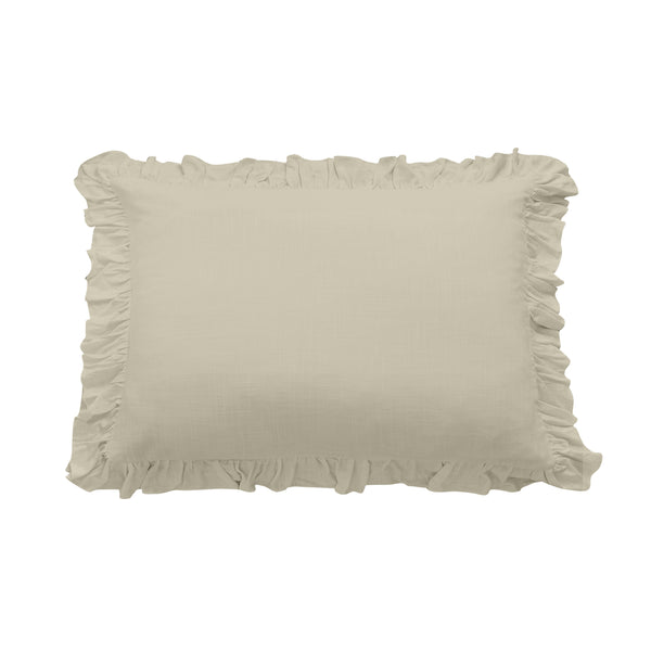 Hiend Accents Lily Washed Linen Ruffled Pillow Sham - Luxurious Softness, Elegant Design For Dreamy Bedroom Decor Light Tan 70% Viscose,30% Linen Fb1947ps-ks-lt