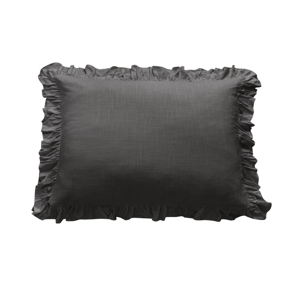 Hiend Accents Lily Washed Linen Ruffled Pillow Sham - Luxurious Softness, Elegant Design For Dreamy Bedroom Decor Slate 70% Viscose,30% Linen Fb1947ps-ks-sl