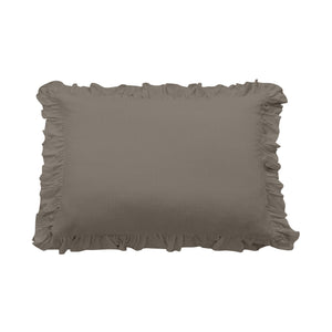 Hiend Accents Lily Washed Linen Ruffled Pillow Sham - Luxurious Softness, Elegant Design For Dreamy Bedroom Decor Taupe 70% Viscose,30% Linen Fb1947ps-ks-tp