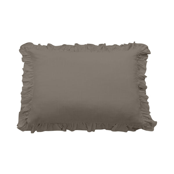 Hiend Accents Lily Washed Linen Ruffled Pillow Sham - Luxurious Softness, Elegant Design For Dreamy Bedroom Decor Taupe 70% Viscose,30% Linen Fb1947ps-ks-tp