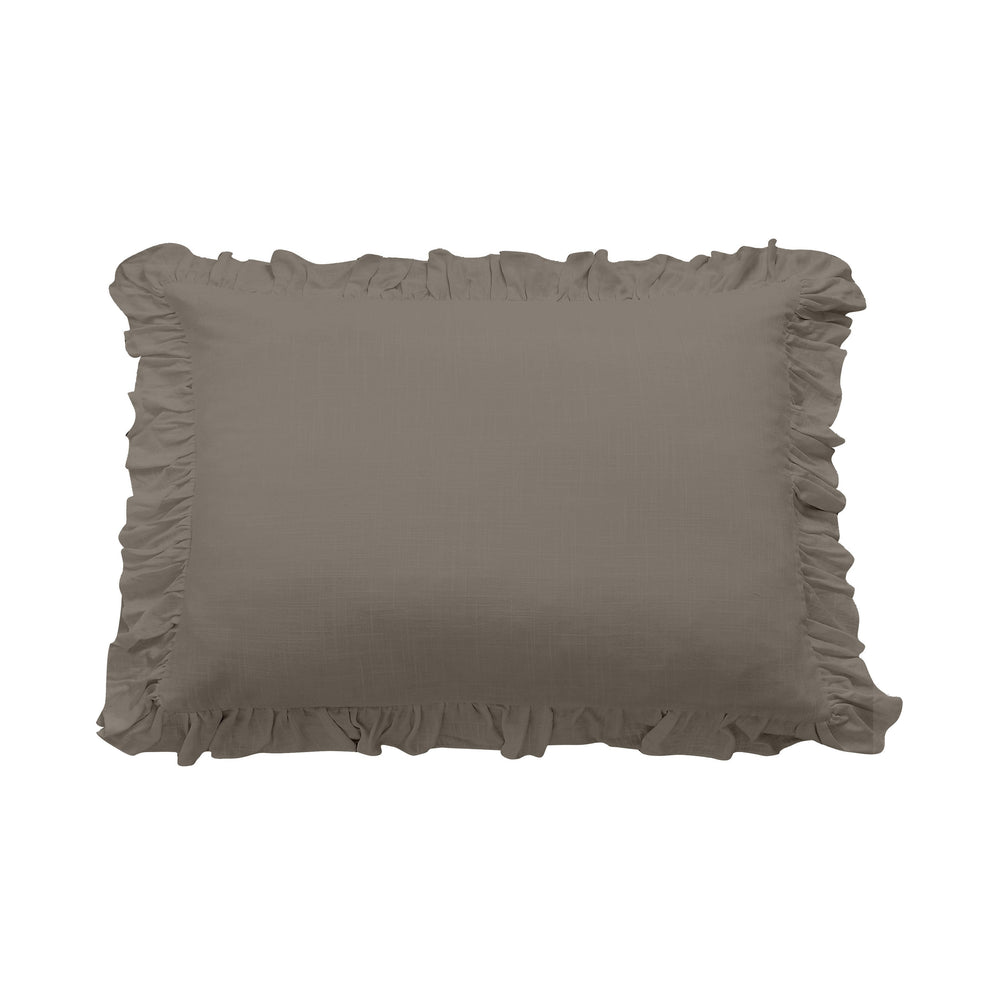 Hiend Accents Lily Washed Linen Ruffled Pillow Sham - Luxurious Softness, Elegant Design For Dreamy Bedroom Decor Taupe 70% Viscose,30% Linen Fb1947ps-ss-tp