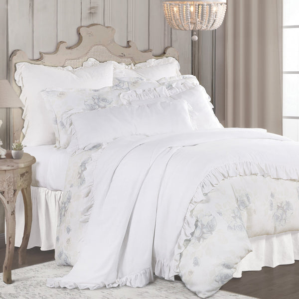 Hiend Accents Rosaline Linen Duvet Cover Set - Exquisite Floral Design For A Chic And Serene Bedroom Retreat White Face, 70% Viscose,30% Linen,Back, 100% Cotton Fb2012ds-sq-oc