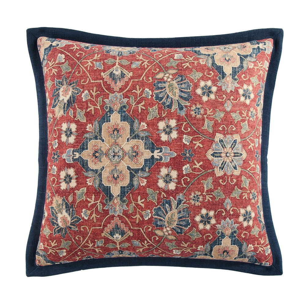 Hiend Accents Melinda Euro Sham - Stunning Floral Medallion Design With Textured Border For Elegant Bedroom Decor Red,Navy 70% Viscose,30% Linen Fb2031es