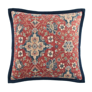 Hiend Accents Melinda Euro Sham - Stunning Floral Medallion Design With Textured Border For Elegant Bedroom Decor Red,Navy 70% Viscose,30% Linen Fb2031es