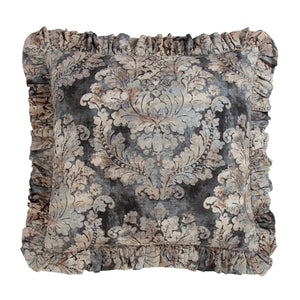 Hiend Accents Victoria Ruffled Euro Sham - Timeless Elegance With Smoky Damask Design For Chic Bedroom Decor Multi Color Face, 70% Viscose,30% Linen Fb2033e2