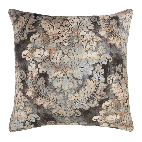 Hiend Accents Victoria Euro Sham - Luxurious Washed Linen With Smokey Damask Print For Elegant Bedroom Decor Multi Color Face, 70% Viscose,30% Linen Fb2033es