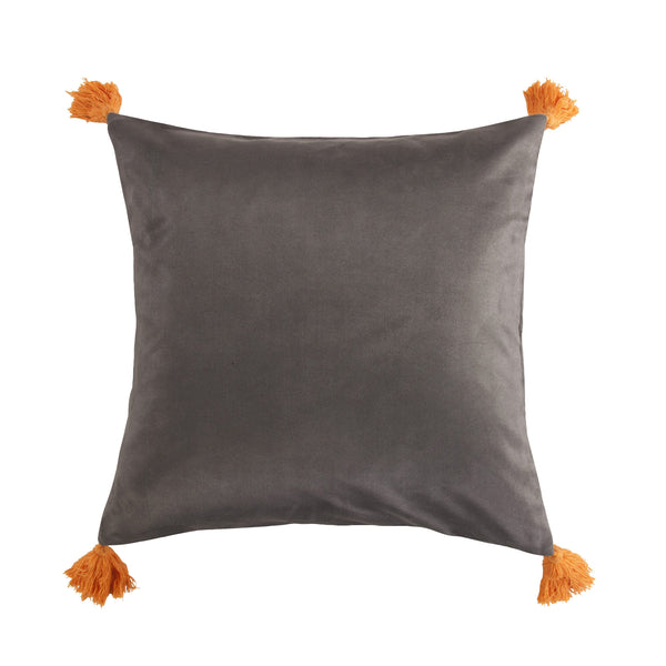 Hiend Accents Aria Tasseled Square Pillow – Chic Faux Suede With Vibrant Orange Tassels For Stylish Home Décor Gray Shell, 100% Polyester,Decoration, 100% Acrylic,Filling, 100% Waterfowl Feathers Fb2035p2