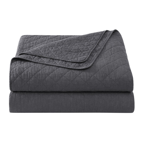 Hiend Accents Cotton Comfort Quilt Set - Luxurious 2-piece Collection For Cozy Bedrooms And Timeless Style Charcoal Face And Back, 100% Cotton,Fill, 70% Polyester,30% Cotton Fb2200-tw-cl