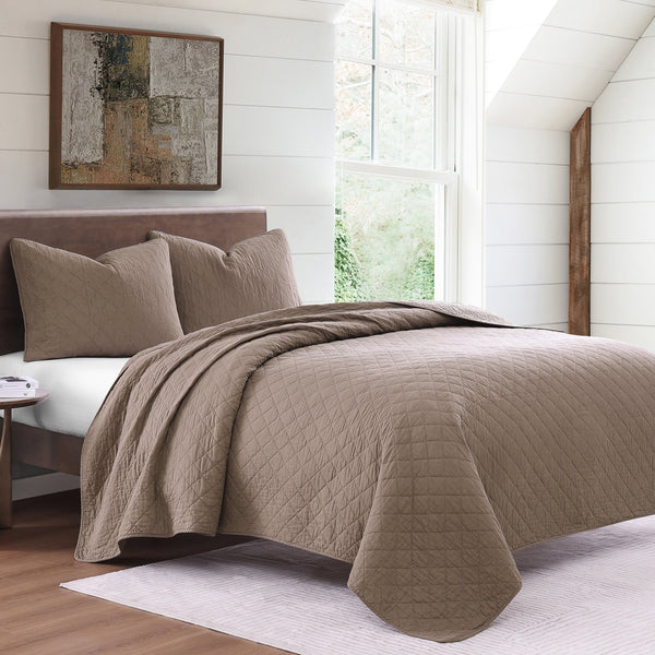 Hiend Accents Cotton Comfort Quilt Set - Luxurious 3-piece Bedding Ensemble For Year-round Cozy Elegance Mocha Face And Back, 100% Cotton,Fill, 70% Polyester,30% Cotton Fb2200-fq-mc
