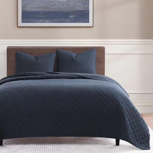 Hiend Accents Cotton Comfort Quilt Set - Luxurious 2-piece Collection For Cozy Bedrooms And Timeless Style Navy Face And Back, 100% Cotton,Fill, 70% Polyester,30% Cotton Fb2200-tw-na