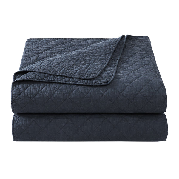 Hiend Accents Cotton Comfort Quilt Set - Luxurious 3-piece Bedding Ensemble For Year-round Cozy Elegance Navy Face And Back, 100% Cotton,Fill, 70% Polyester,30% Cotton Fb2200-fq-na