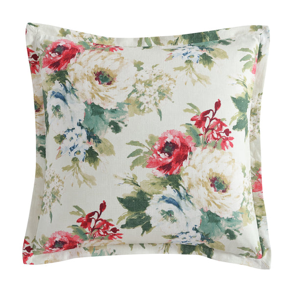 Hiend Accents Peony Washed Linen Euro Sham - Watercolor Floral Design For A Cozy, Romantic Bedroom Retreat Blossom Face And Back, 70% Viscose,30% Linen Fb2212es-os-bs