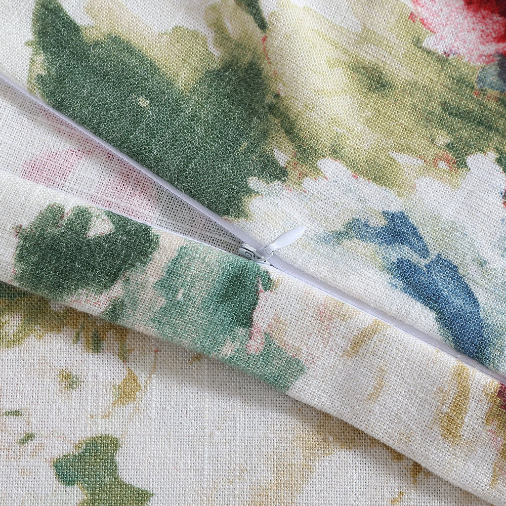 Hiend Accents Peony Washed Linen Euro Sham - Watercolor Floral Design For A Cozy, Romantic Bedroom Retreat Blossom Face And Back, 70% Viscose,30% Linen Fb2212es-os-bs