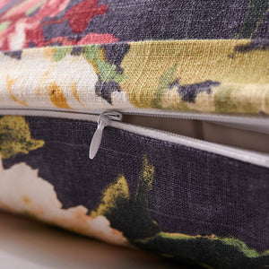 Hiend Accents Peony Washed Linen Euro Sham - Watercolor Floral Design For A Cozy, Romantic Bedroom Retreat Charcoal Face And Back, 70% Viscose,30% Linen Fb2212es-os-cl