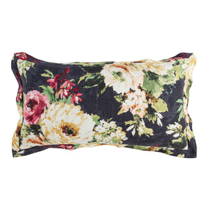 Hiend Accents Peony Washed Linen Kidney Pillow - Elegant Floral Design For Comfort And Stylish Home Décor Upgrade Charcoal Shell, 70% Viscose,30% Linen,Fill, 100% Waterfowl Feathers Fb2212p1-os-cl