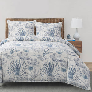 Hiend Accents Oceania Comforter Set - Experience Tropical Serenity With 3-piece Bedding For Ultimate Comfort Blue Comforter ,Face, 70% Viscose,30% Linen,Back, 100% Cotton,Fill, 100% Polyester. Pillow Sham ,70% Viscose,30% Linen. Fb2248-sk-bl