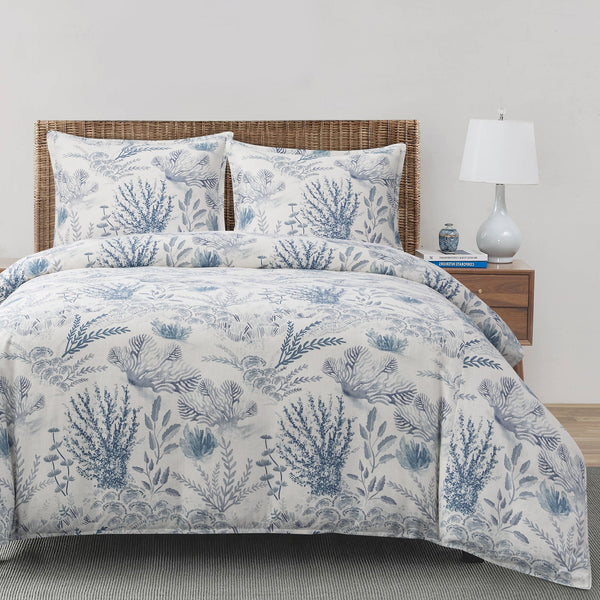 Hiend Accents Oceania Comforter Set - Experience Tropical Serenity With 3-piece Bedding For Ultimate Comfort Blue Comforter ,Face, 70% Viscose,30% Linen,Back, 100% Cotton,Fill, 100% Polyester. Pillow Sham ,70% Viscose,30% Linen. Fb2248-sq-bl