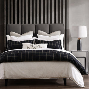 Hiend Accents Windowpane Plaid Comforter Set - Elevate Your Bedroom With Timeless Elegance And Cozy Style Black Comforter ,Face, 65% Polyester,35% Cotton,Back, 100% Cotton,Fill, 100% Polyester. Pillow Sham ,65% Polyester,35% Cotton. Fb2317-tw-bk