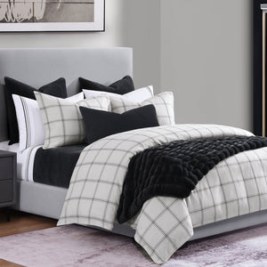 Hiend Accents Windowpane Plaid Duvet Cover Set - 3-piece Ensemble For Timeless Elegance And Cozy Comfort White Duvet Cover ,Face, 65% Polyester,35% Cotton,Back, 100% Cotton. Pillow Sham ,65% Polyester,35% Cotton. Fb2317ds-sk-wh