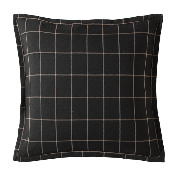 Hiend Accents Windowpane Plaid Euro Sham - Timeless Elegance For Modern Decor, Soft Yarn-dyed Fabric Accent Piece Black 65% Polyester,35% Cotton Fb2317es-os-bk