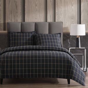 Hiend Accents Windowpane Plaid Duvet Cover Set - 3-piece Ensemble For Timeless Elegance And Cozy Comfort Black Duvet Cover ,Face, 65% Polyester,35% Cotton,Back, 100% Cotton. Pillow Sham ,65% Polyester,35% Cotton. Fb2317ds-sk-bk