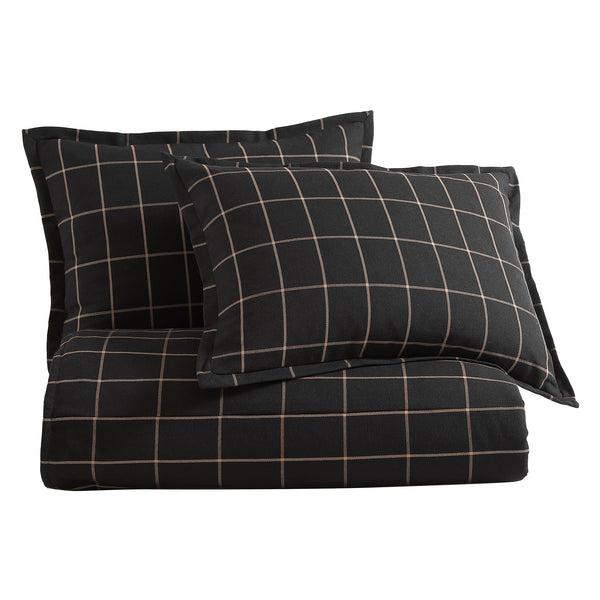 Hiend Accents Windowpane Plaid Duvet Cover Set - 3-piece Ensemble For Timeless Elegance And Cozy Comfort Black Duvet Cover ,Face, 65% Polyester,35% Cotton,Back, 100% Cotton. Pillow Sham ,65% Polyester,35% Cotton. Fb2317ds-sk-bk