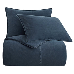 Hiend Accents Stonewashed Cotton Canvas Duvet Cover Set - Luxurious 3-piece Bedding For Timeless Style & Comfort Denim 100% Cotton Fb3400ds-sq-dn