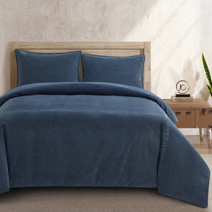 Hiend Accents Stonewashed Cotton Canvas Duvet Cover Set - Luxurious 3-piece Bedding For Timeless Style & Comfort Denim 100% Cotton Fb3400ds-sk-dn