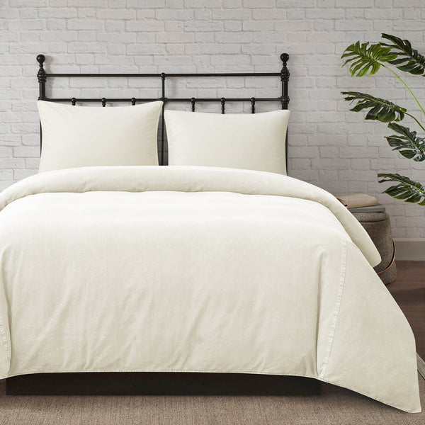 Hiend Accents Stonewashed Cotton Canvas Duvet Cover Set - Luxurious 3-piece Bedding For Timeless Style & Comfort Natural 100% Cotton Fb3400ds-sk-nt