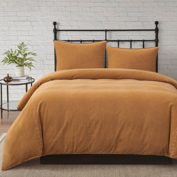 Hiend Accents Stonewashed Cotton Canvas Duvet Cover Set - Luxurious 3-piece Bedding For Timeless Style & Comfort Terracotta 100% Cotton Fb3400ds-sk-tc
