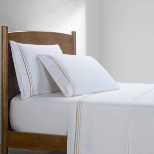 Hiend Accents Border Embroidery Sheet Set - Luxurious 350-thread Count Cotton For Elegant Bedroom Décor White,Light Gold 100% Cotton Fb3521-sk-lg