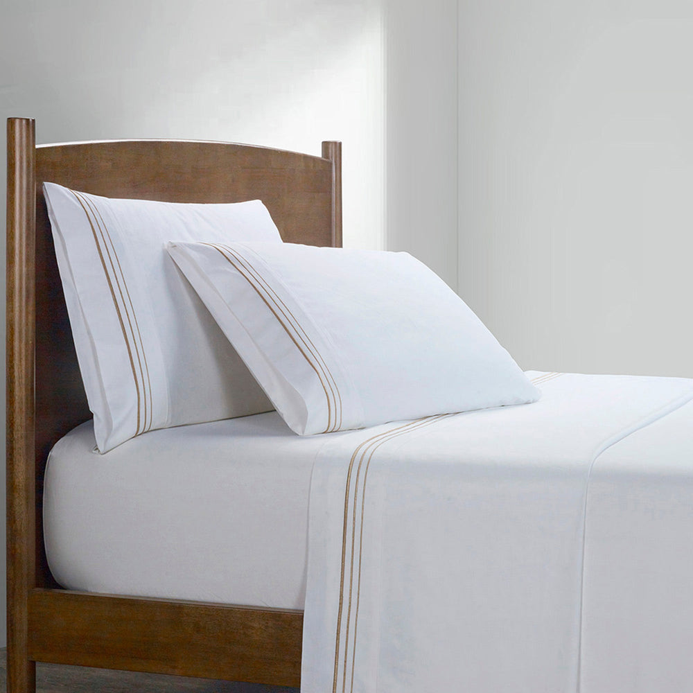 Hiend Accents Border Embroidery Sheet Set - Luxurious 350-thread Count Cotton For Elegant Bedroom Décor White,Light Gold 100% Cotton Fb3521-sk-lg