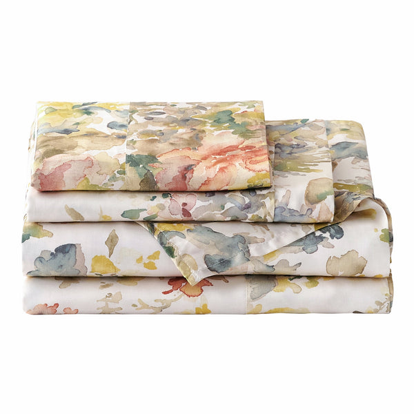 Hiend Accents Jardin Lyocell Sheet Set - Experience Luxurious Comfort With Floral Design And Hypoallergenic Quality Multi Color Face And Back, 100% Lyocell Fb3542-sq-oc