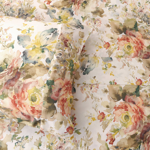 Hiend Accents Jardin Lyocell Sheet Set - Experience Luxurious Comfort With Floral Design And Hypoallergenic Quality Multi Color Face And Back, 100% Lyocell Fb3542-sq-oc