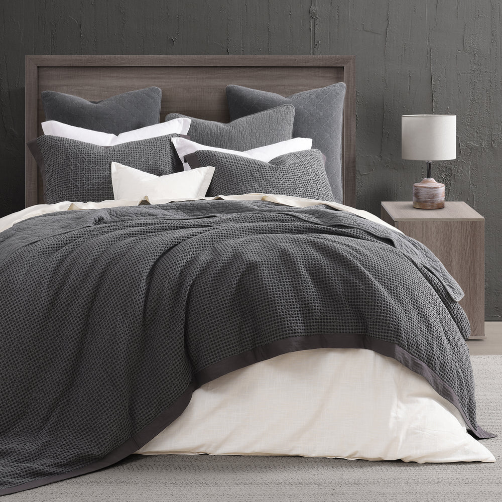 Hiend Accents Stonewashed Cotton Waffle Weave Duvet Cover Set - Luxurious Comfort For Year-round Serenity Slate 100% Cotton Fb3800ds-sk-sl