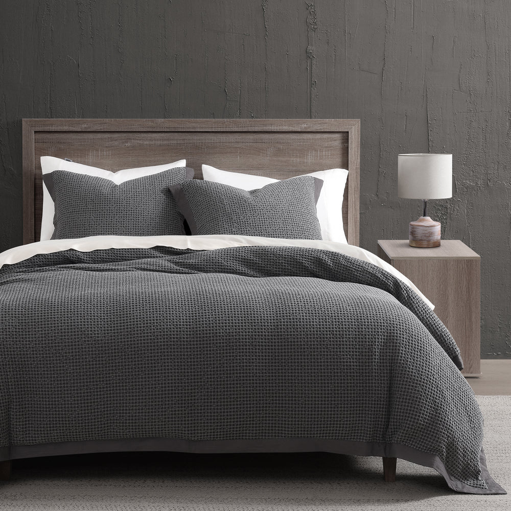Hiend Accents Stonewashed Cotton Waffle Weave Duvet Cover Set - Luxurious Comfort For Year-round Serenity Slate 100% Cotton Fb3800ds-sk-sl