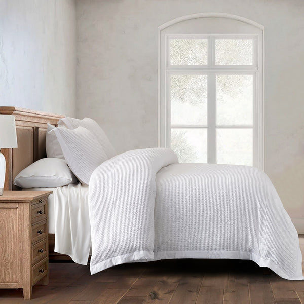 Hiend Accents Stonewashed Cotton Waffle Weave Duvet Cover Set - Luxurious Comfort For Year-round Serenity White 100% Cotton Fb3800ds-sk-wh