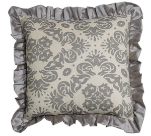 Hiend Accents Ruffled Euro Sham - Luxurious Gray & Cream Damask With Elegant Faux Silk Ruffled Edge For Style Multi 100% Polyester Fb3840e2