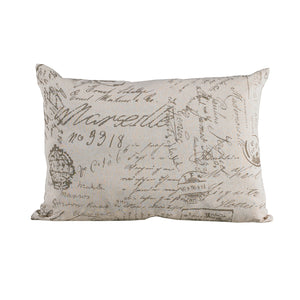 Hiend Accents Fairfield Taupe Printed Linen Throw Pillow - Elegant French Script Accent For Rustic Home Decor Cream Shell, 80% Polyester,10% Cotton,10% Linen,Fill, 100% Waterfowl Feathers Fb3900p2