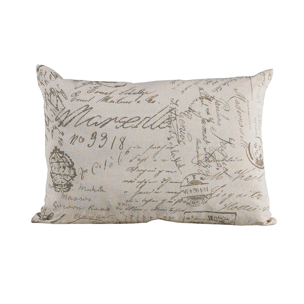 Hiend Accents Fairfield Taupe Printed Linen Throw Pillow - Elegant French Script Accent For Rustic Home Decor Cream Shell, 80% Polyester,10% Cotton,10% Linen,Fill, 100% Waterfowl Feathers Fb3900p2