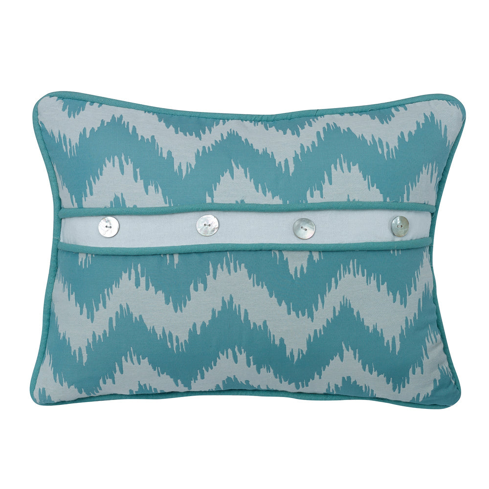 Hiend Accents Chevron Print Accent Pillow With Mother Of Pearl Buttons - Modern Aqua And White Decor Statement Multi 50% Polyester,50% Cotton Fb3930p2