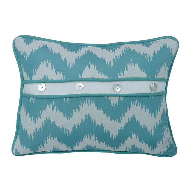 Hiend Accents Chevron Print Accent Pillow With Mother Of Pearl Buttons - Modern Aqua And White Decor Statement Multi 50% Polyester,50% Cotton Fb3930p2