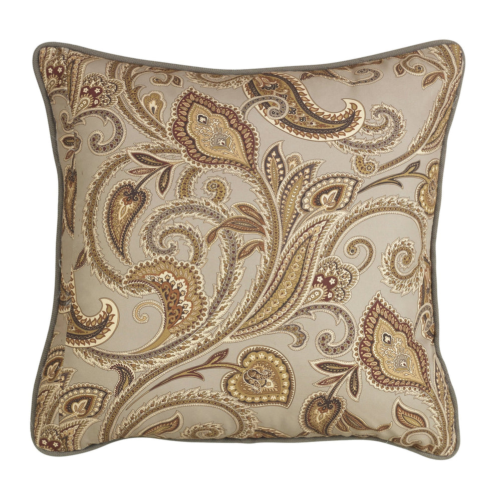 Hiend Accents Piedmont Paisley Euro Sham - Elegant Cream And Gold Design With Sophisticated Gray Linen Piping Tan 100% Polyester Fb3950e1