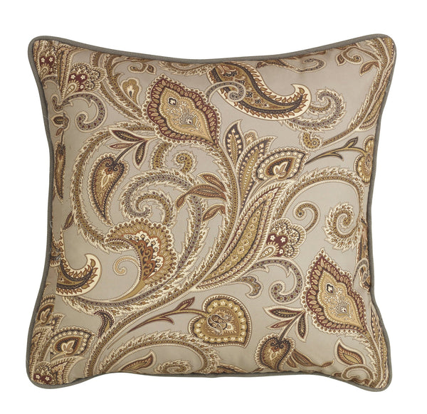 Hiend Accents Piedmont Paisley Euro Sham - Elegant Cream And Gold Design With Sophisticated Gray Linen Piping Tan 100% Polyester Fb3950e1
