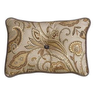 Hiend Accents Piedmont Paisley Tufted Lumbar Pillow - Elegant Accent Piece With Sophisticated Design For Home Décor Tan Shell, 100% Polyester,Filling, 100% Polyester Fb3950p1