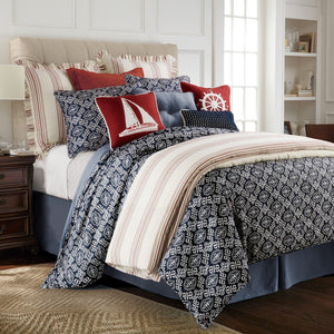 Hiend Accents Monterrey Duvet Cover Set - Luxurious 4-piece Collection With Alhambra Pattern For Elegant Bedrooms Blue,White Duvet Cover ,Face And Back, 100% Polyester. Bed Skirt ,Skirt, 55% Cotton,45% Linen,Decking, 100% Polyester. Pillow Sham ,50% Polyester,25% Cotton,25% Linen. Fb3970-sq-oc
