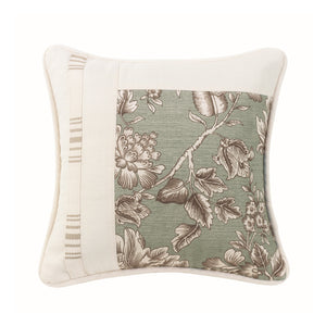 Hiend Accents Gramercy Floral Striped Square Pillow - Chic Jacobean Design For Elegant Home Decor & Comfort Cream,Green Shell, 100% Polyester,Fill, 100% Waterfowl Feathers Fb4160p1