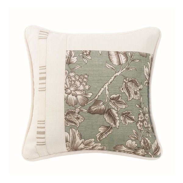 Hiend Accents Gramercy Floral Striped Square Pillow - Chic Jacobean Design For Elegant Home Decor & Comfort Cream,Green Shell, 100% Polyester,Fill, 100% Waterfowl Feathers Fb4160p1